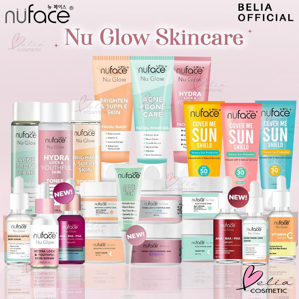 ❤ BELIA ❤ NUFACE Nu Glow Skincare | Toner | Face Serum | Facial Wash | Sunscreen | Day Cream &amp; Ngiht Gel | Sun block sunblock screen brighten acne prone hydra lock youthful anti aging tone up vit c spot gel