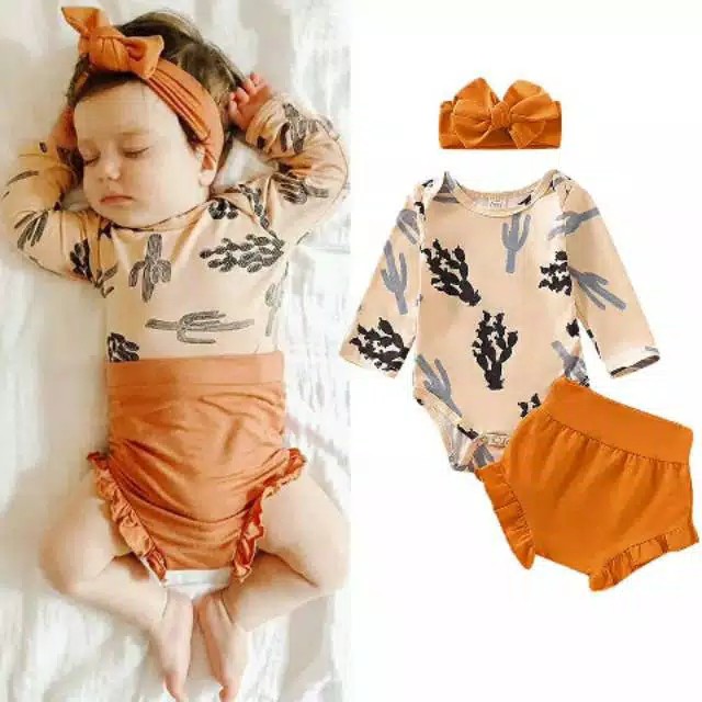 Romper bayi motif kaktus import Setelan baju bayi perempuan jumper bayi import Romper bayi Lucu