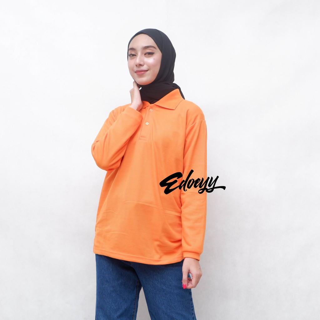 Kaos Polo Wanita Lengan Panjang ORANGE - Baju Kerah Berkerah Cewek Lengan Panjang
