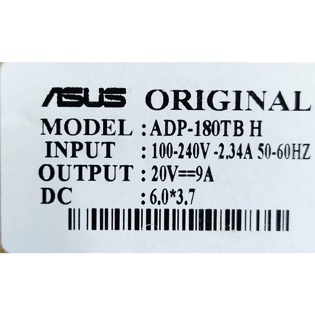 ASUS - 180W 20V 9A Adaptor Charger Asus ROG Zephyrus G14 GA401IV ADP-180TB H ASUS ROG GR8 II GU502 GU502GV GX501 FX505 FX705 G531GT GA502 GL504GM GL531GT GM501GM GU501GM TUF505DT TUF505DU TUF705DU