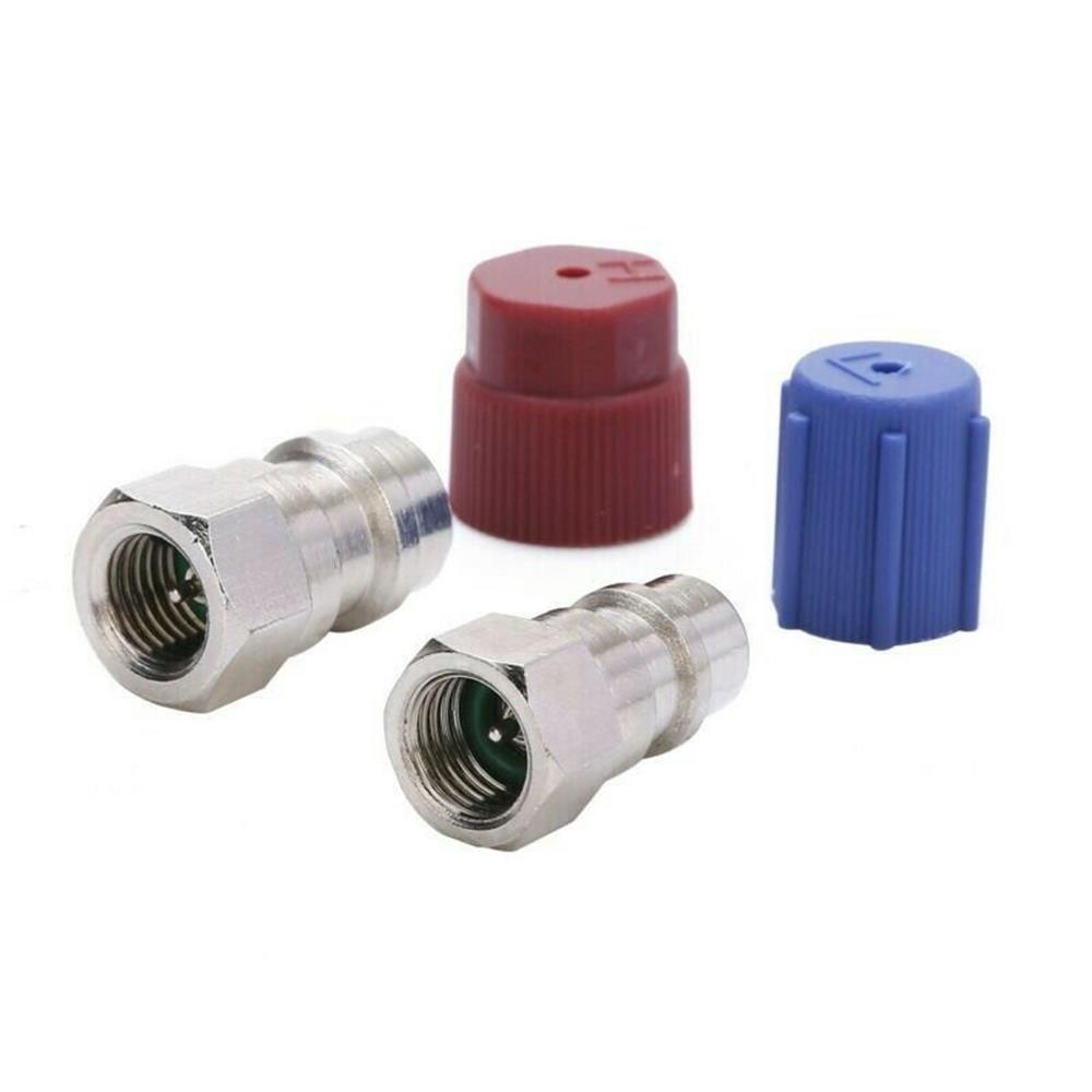 Populer Converter Adapter Suku Cadang Kendaraan R12 Ke R134a Adapter Biru Low Side Quick Coupler Merah High Side Quick Coupler Kondisi Udara Charging Port Adapter Suku Cadang Pengganti Otomatis