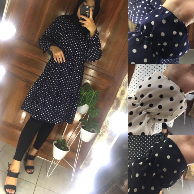 Tunik Polkadot MONALISA/Pakai Wanita Muslim Terbaru-2