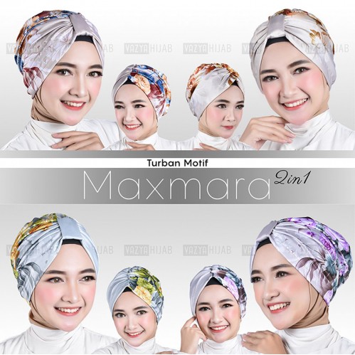 Hijab Pesta Mewah Model Turban Dewasa Motif Bunga Cantik Bahan Kain Satin Maxmara Original Terbaru
