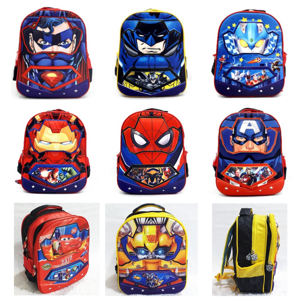 Tas Ransel Anak TK Cowok KARAKTER SUPERHERO SUPERMAN BATMAN SPIDERMAN ULTRAMAN 3D - TIMBUL IMPORT