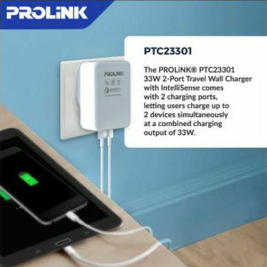 PROLiNK QC Qualcomm Quick Charger Travel 2-Port USB Type C 33W PTC23301