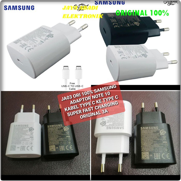 J03 SAMSUNG ORIGINAL 3A 25 WATT ADAPTOR CHARGER KABEL DATA USB TYPE C TIPE C SUPER FAST CHARGING FLASH CAS CASAN NOTE J03  samsung ori 100% 3A 25 watt w adaptor charger kabel data cable usb tipe c type super fast charging flash charger cas casan hp handph