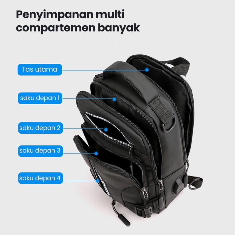 Uphike Tas Selempang Pria Casual Sling bag USB Charge Anti Air Tas Bahu Pria Trandy Model Kekinian Tas Santai Cowok Import TS713