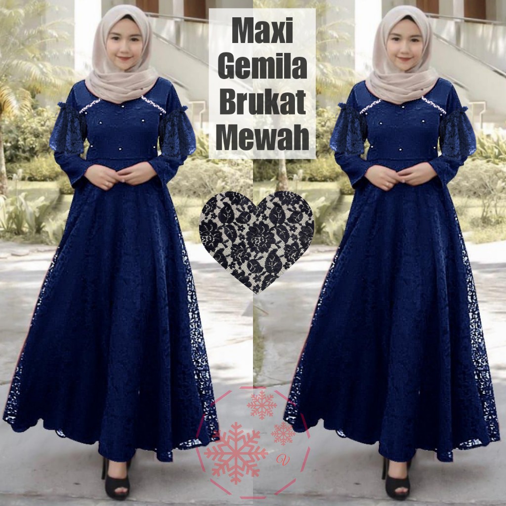 Gamis Mila Pakaian Baju Gamis Pesta Gamis Full Brukat Remaja Dewasa Gamis Pesta Seragam Keluarga Gam