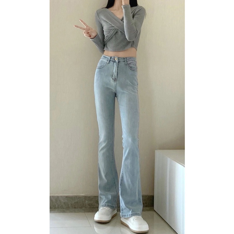 Import Bergaya Biru Celana Cutbray Highwaist Loose Kulot Jeans Wanita