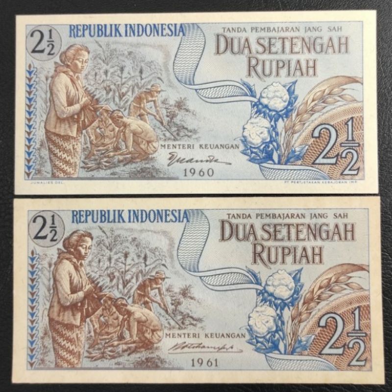 UANG SET EMISI LENGKAP Rp.2 1/2 SANDANG PANGAN 1960 &amp; 1961 GRESS