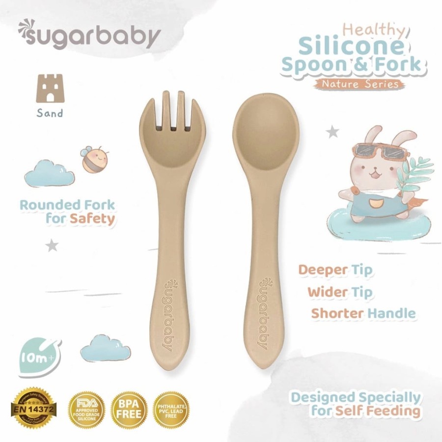 SUGARBABY HEALTY SILICONE SPOON &amp; FORK NATURE SERIES