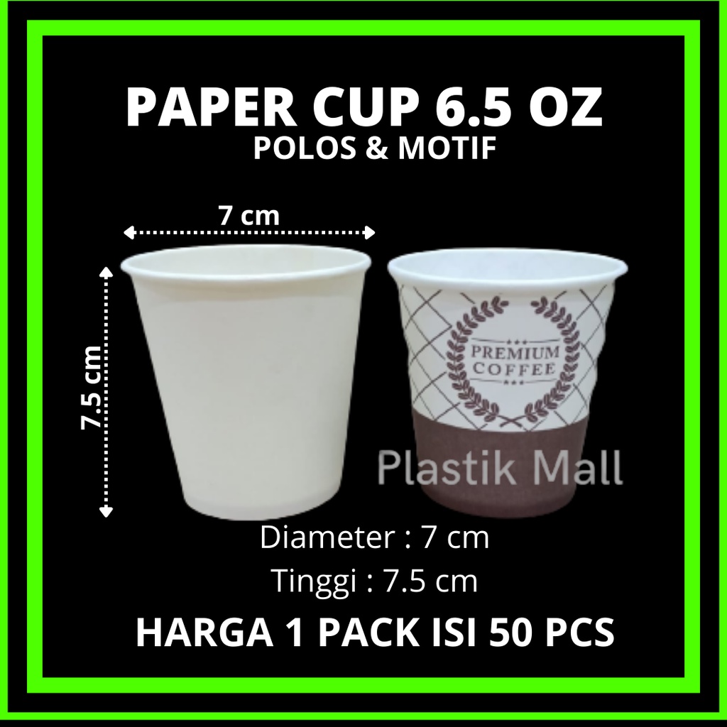 Paper Cup 6.5 oz Gelas Kertas Motif Polos 6.5oz Isi 50pcs / GELAS Kertas Paper cup 6,5 OZ POLOS Jagu
