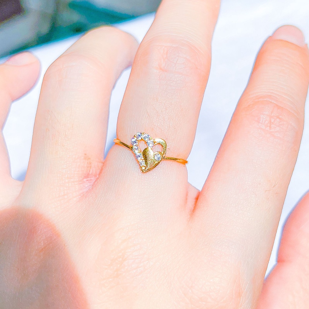 Cincin anak dan dewasa emas asli kadar 700 70 16k love permata padat heart beige gold hati aesthetic blink bling ringan 1 gram gr kado pacar wanita