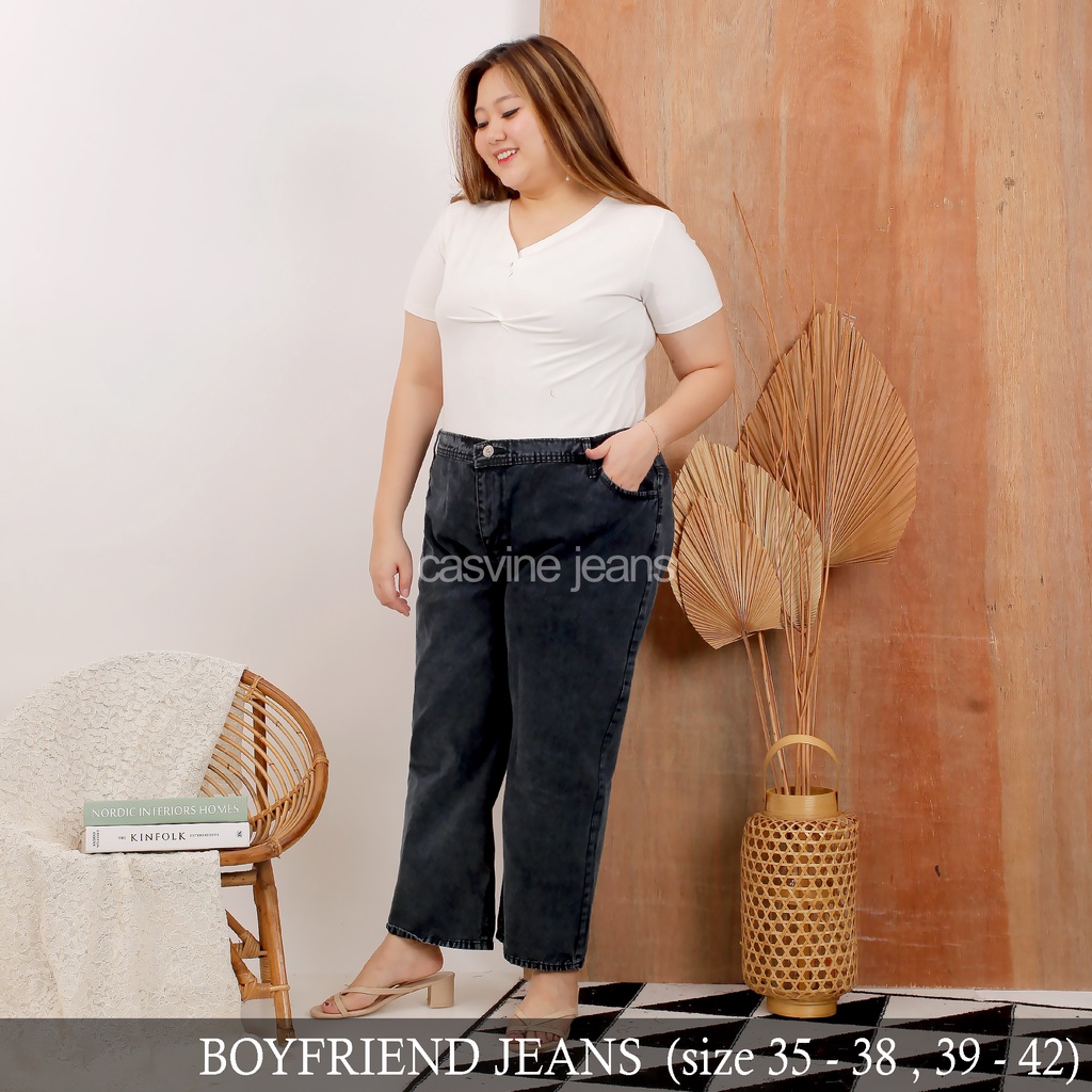 CASVINE JEANS BOYFRIEND JEANS SNOW BLACK HITAM BF SALJU BF LOOSE ABU GREY