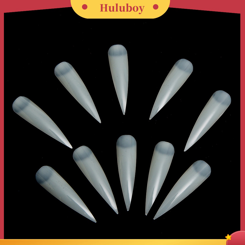Huluboy Huluboy♡ 100pcs Kuku Palsu Full Cover Bentuk Oval Warna Putih / Transparan