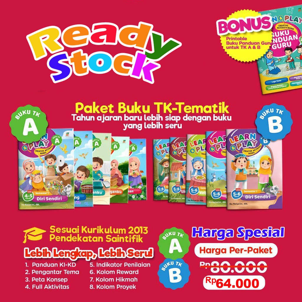 Buku Paket Tematik untuk TK A dan TK B : Learn &amp; Play (Bonus Buku Panduan)