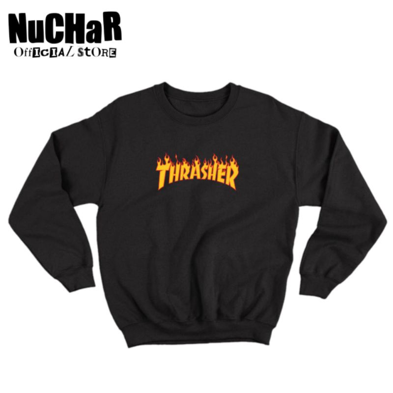 CREWNECK SWEATER THRASHER - SIMPLE AESTHETIC SWEATSHIRT JACKET - OVERSIZE HITAM JAKET PRIA WANITA hn