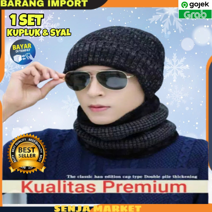 TOPI KUPLUK SYAL SET HAT BEANIE SCARF WINTER MUSIM DINGIN PRIA WANITA CEWEK COWOK