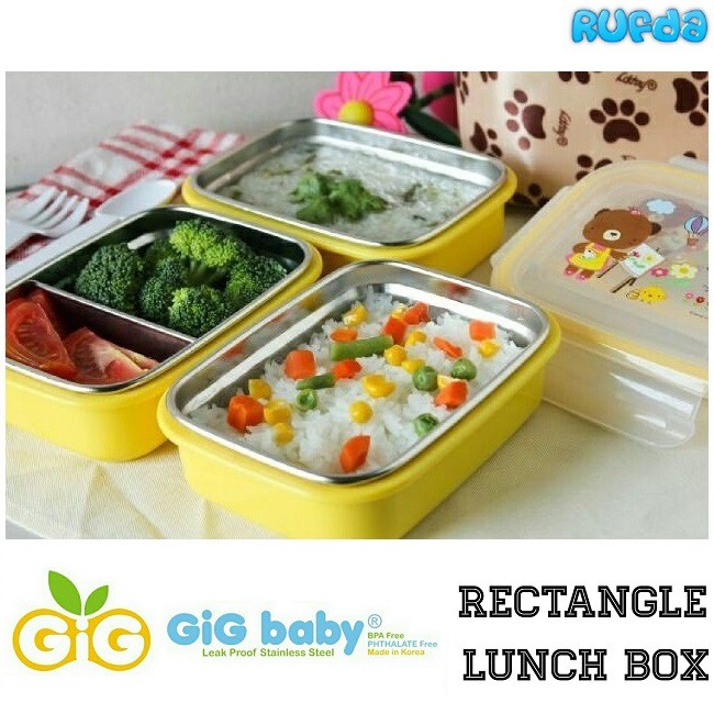 GiG Baby Rectangle (Biru) Lunch Box, Kotak Makan Stainless Tahan Panas