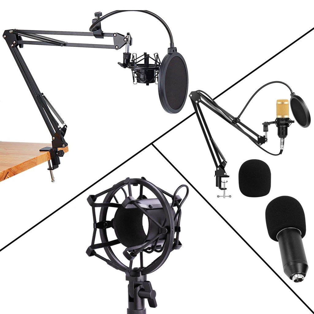 PAKET KARAOKE KUMPLIT MICROPHONE RECORDING CONDENSER BM 800 / BM8000 STAND + SOUNDCARD V8 + FREE AUDIO SPLITTER