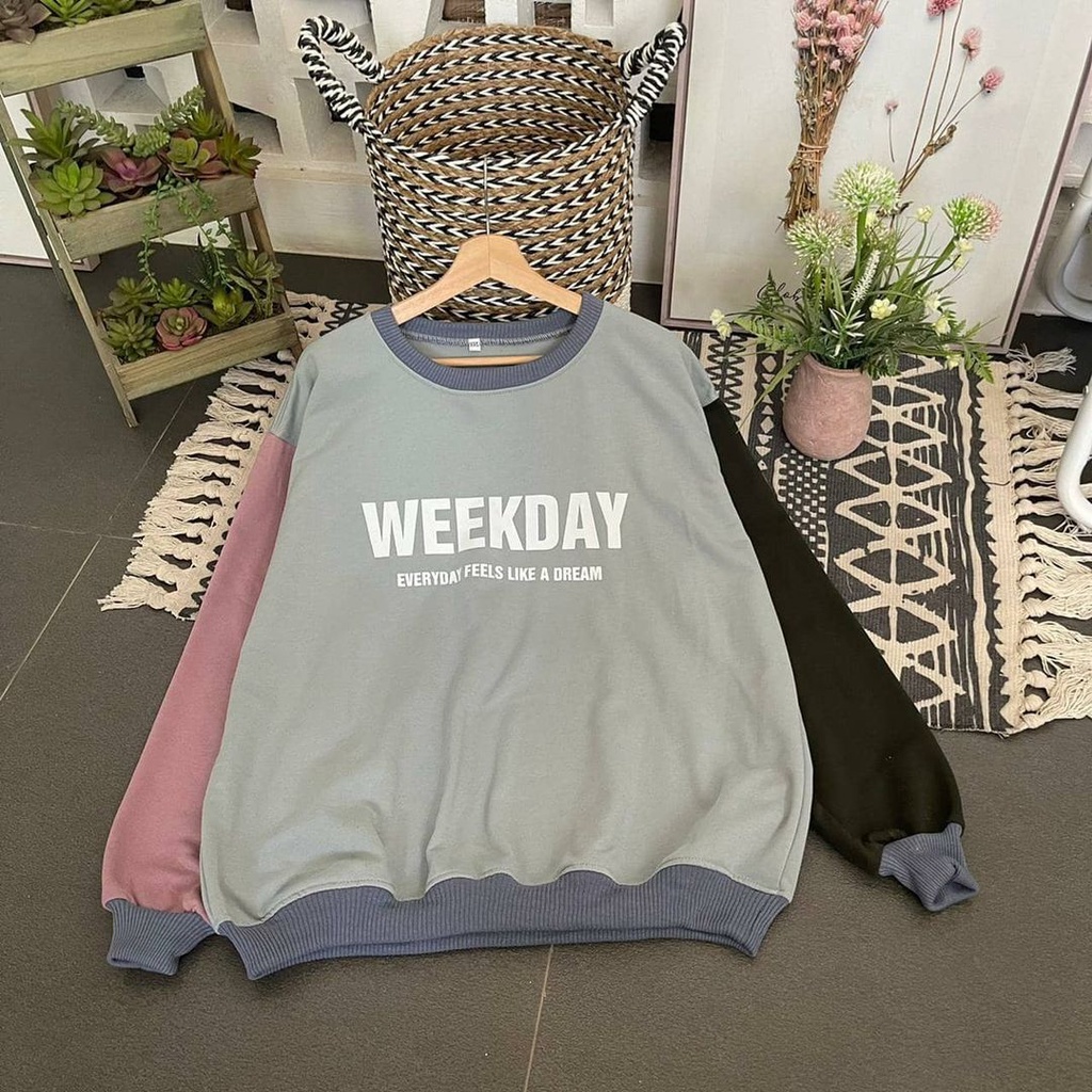 Sweatshirt Combinasi Weekday Oversize Sweater Unisex Big Size Fit To XXL