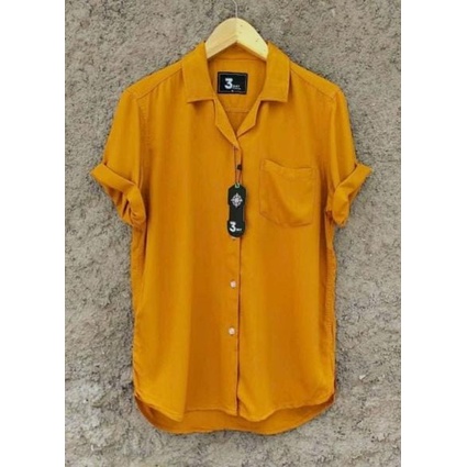 BASIC COLOUR SHIRT Kemeja polos Lengan Pendek Kasual Pria kemeja krah piyama pria polos original kemeja korea kemeja pantai hawai