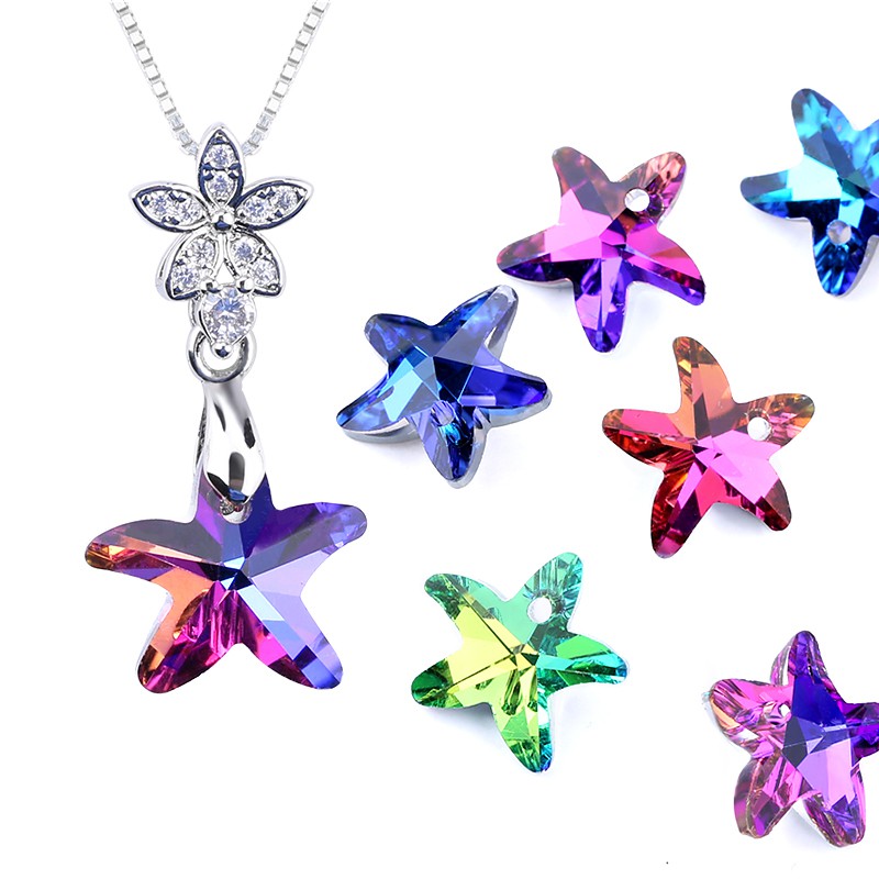 14mm Multicolor Starfish Pendant Glass Beads Kristal Mantra Untuk Wanita Membuat Perhiasan Kalung Temuan Anting-Anting DIY 12 pcs / lot