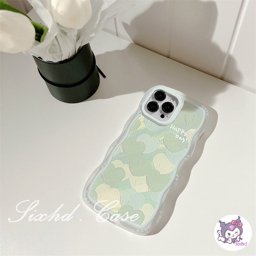 Redmi 12C 11A 10C 9T 9C Note 12 11s 11 10 9 8 Pro 10A 10 9A 9  A2 A1 Xiaomi 11Lite 12T 12Lite 11T 10T Poco M3 F3 X5 X4 X3 Pro Fashion Simple Green Love Heart Wave Edge Phone Case Soft Cover