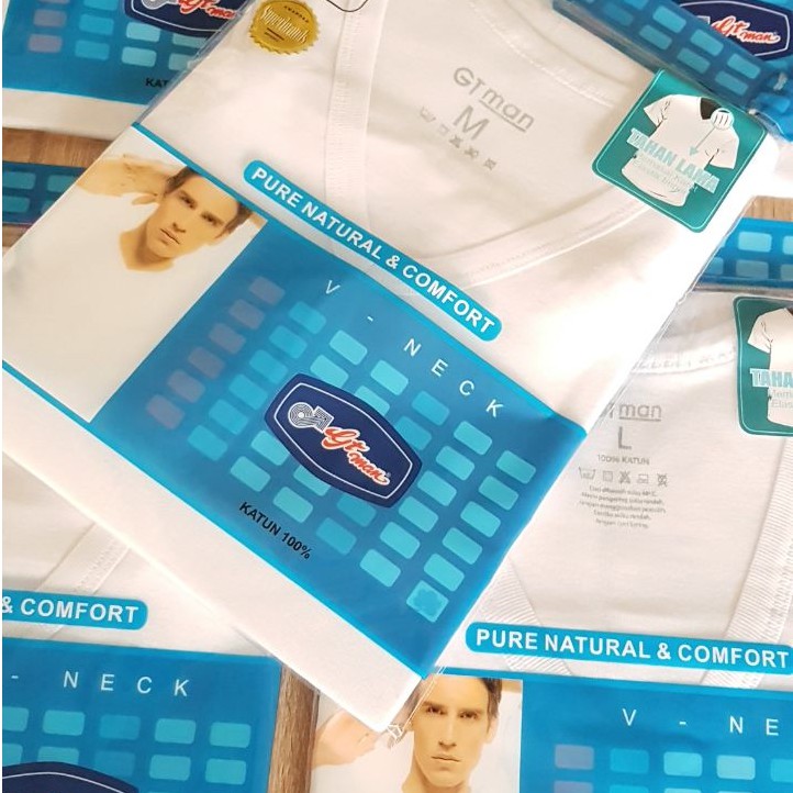 Kaos Dalam Oblong Singlet Pria V -Neck T-Shirt - GT Man TSGV - White ( Putih ) / Black ( Hitam )