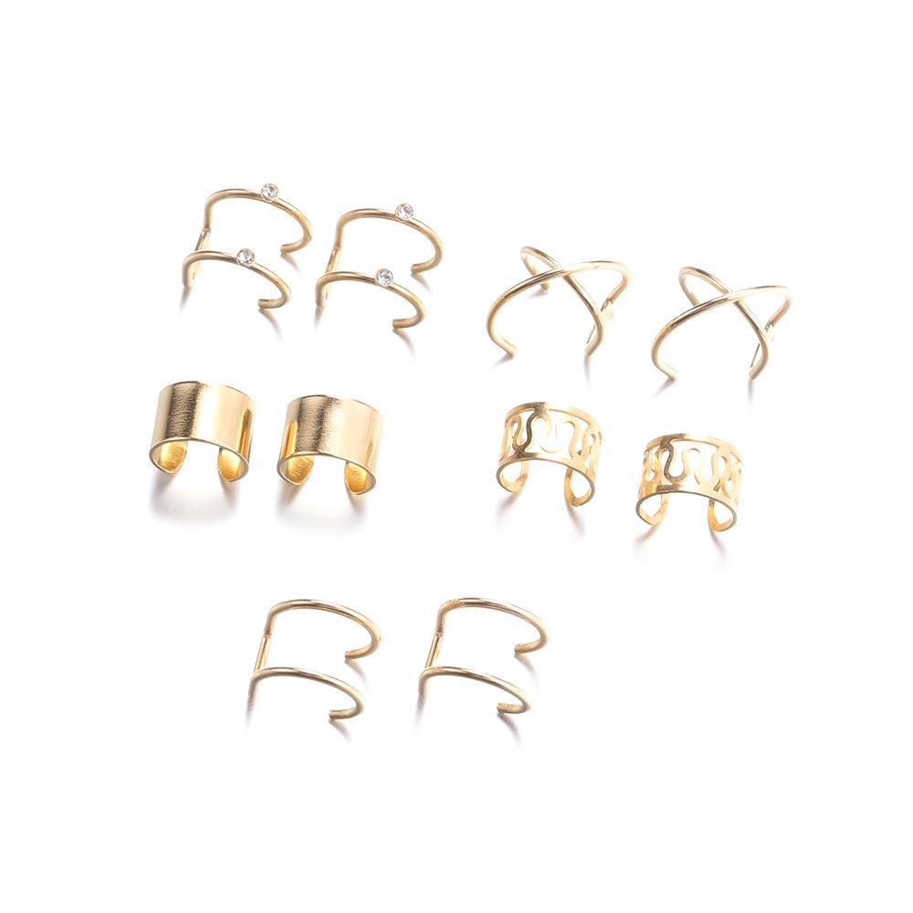 Solighter 5per8pasang Anting Fashion Stainless Steel Tanpa Tindik Ear Cuff