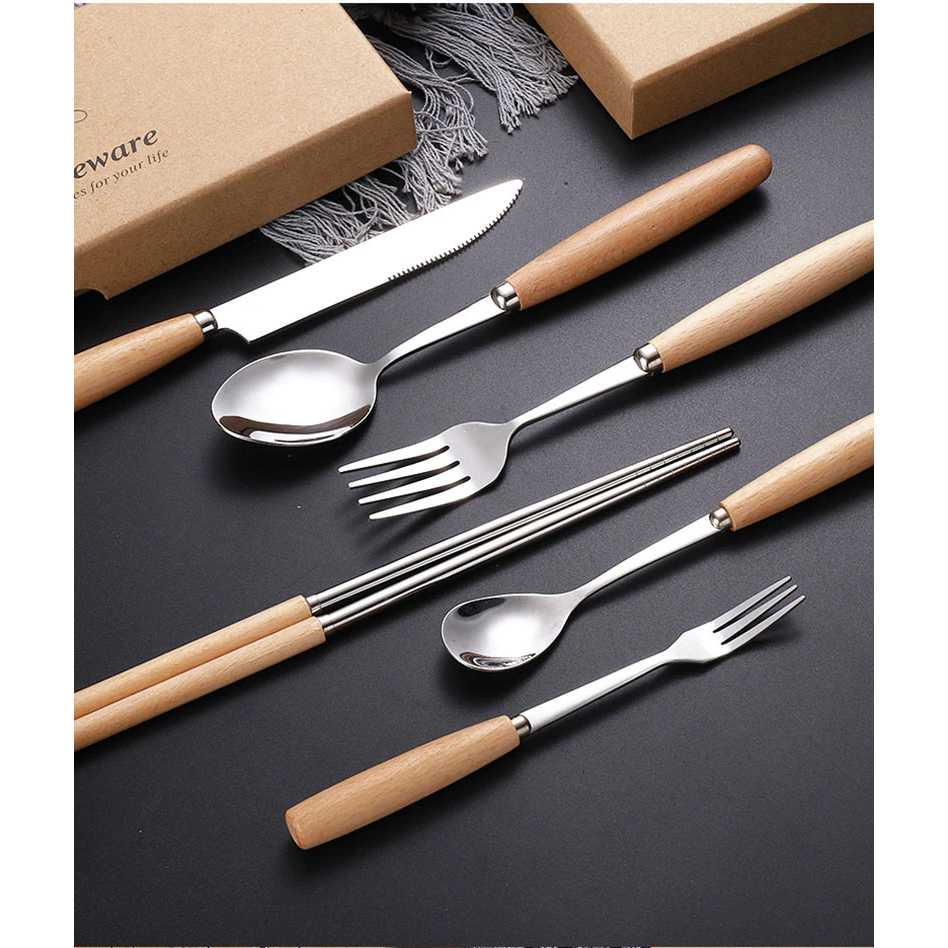 BearPaw Perlengkapan Makan Sendok Garpu Pisau Sumpit Wooden - KA2020