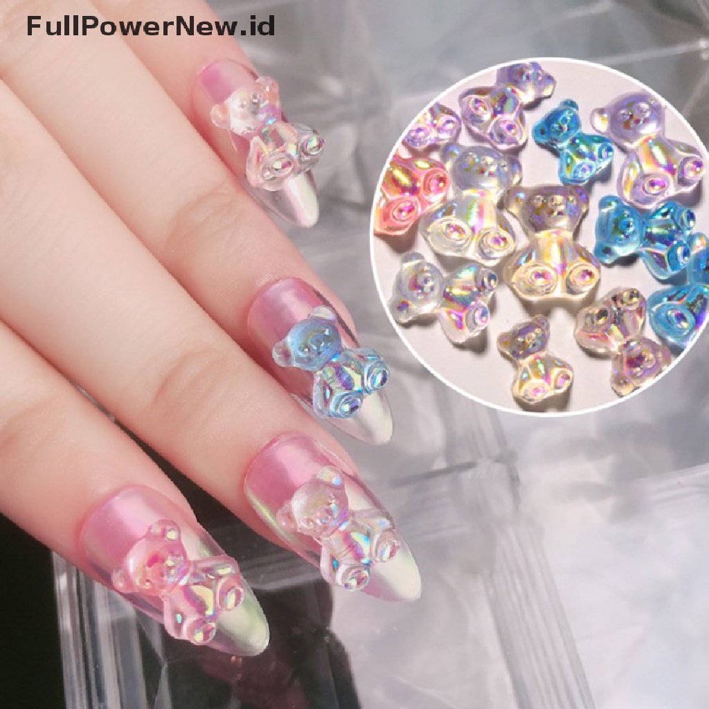 6pcs Dekorasi Nail Art 3d Bentuk Beruang 3 Ukuran