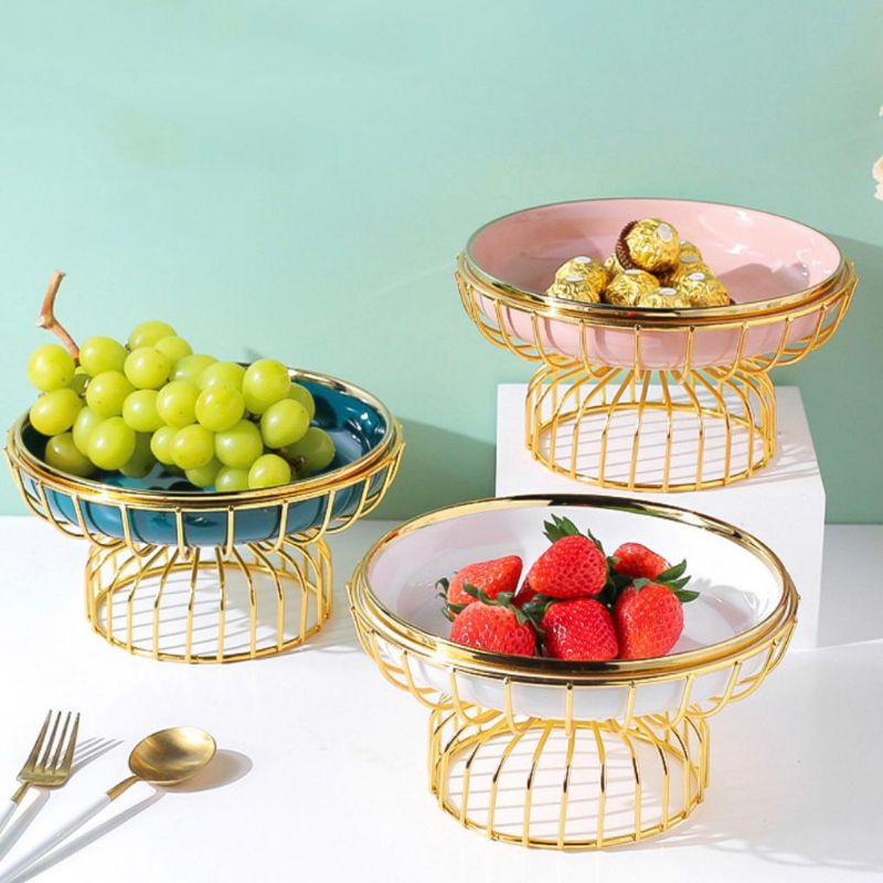 Piring Mangkuk Buah Kue Cake Stand Tempat Buah Keramik Putih Emas White Gold Pink Hijau Ungu Gold