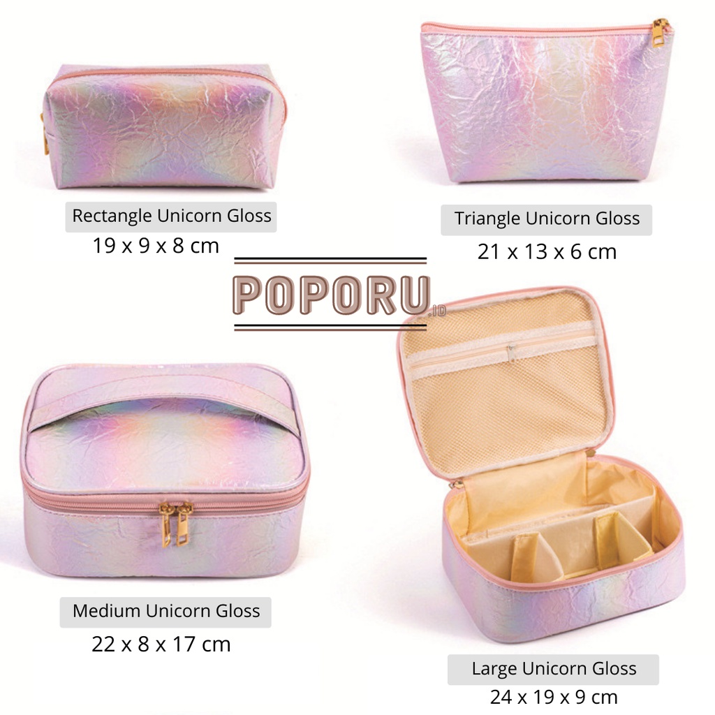 POPORU UNICORN GLOSS pouch 4 types - cosmetics bag organizer for make up - tas tempat kosmetik