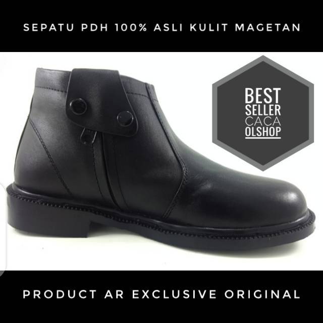 Sepatu PDH AR Resleting Exclusive Hitam Dop Dove 100% Kulit Asli Original TNI POLRI Satpam Security