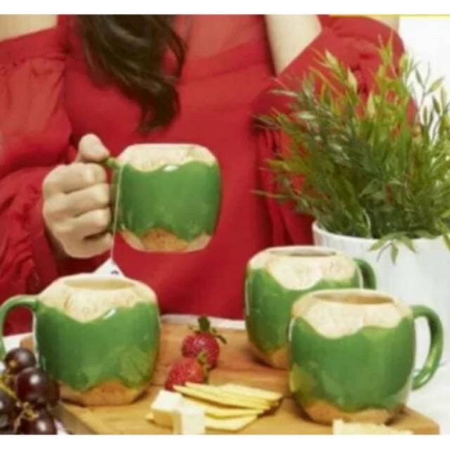 Mug kelapa muda dengan dimensi gelas keramik