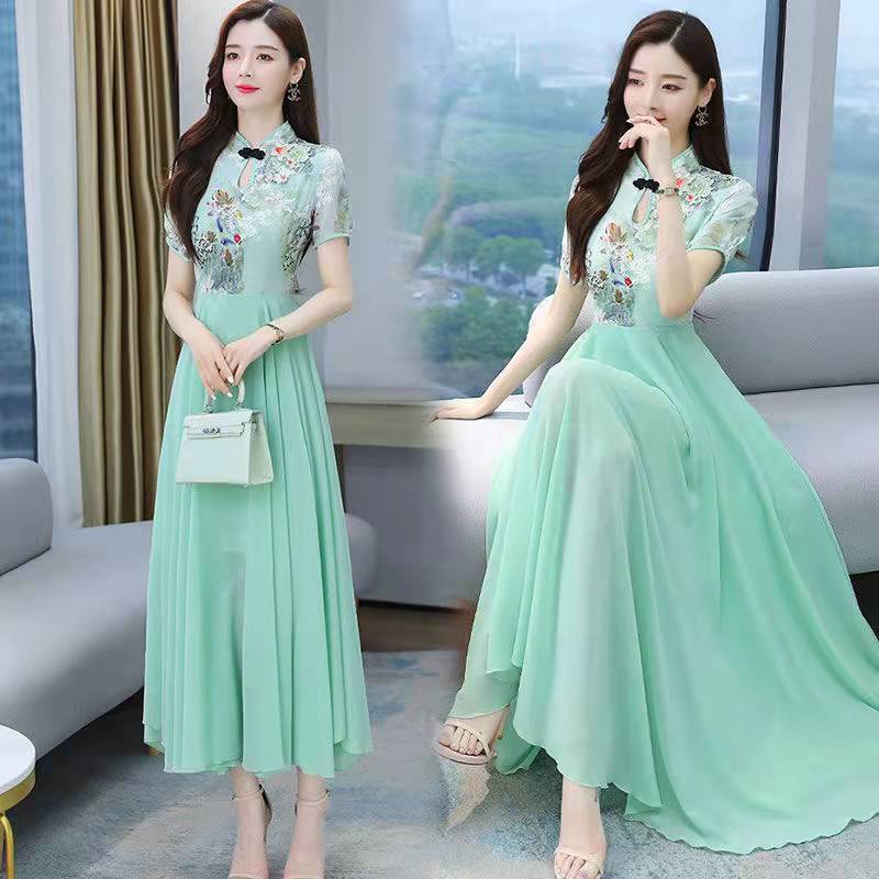 Improved cheongsam ice silk dress children's summer clothes 2022 new summer Vintage waist closing te