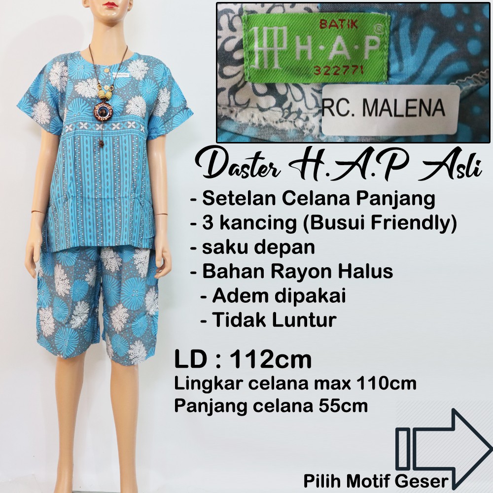 Setelan HAP Celana Pendek Wanita RC Malena / Setelan Busui Friendly / Daster HAP Asli