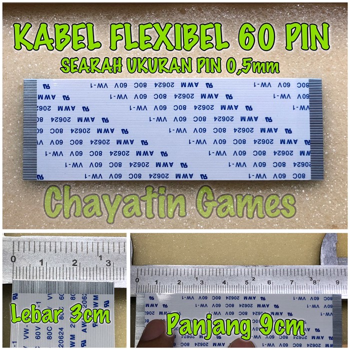 KABEL FLEXIBEL 60 PIN HALUS SEARAH PANJANG 9cm - UKURAN PIN 0,5mm