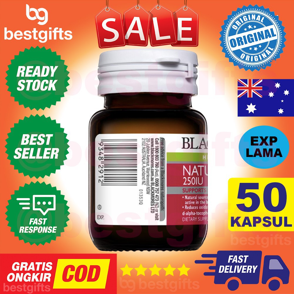 BLACKMORES NATURAL VITAMIN E 250 IU 250IU ANTIOKSIDAN KOLESTEROL DAYA TAHAN TUBUH OKSIDASI 50 KAPSUL