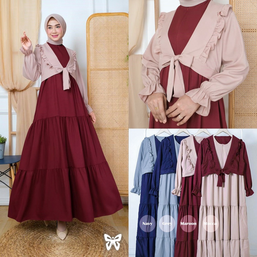 HOPYLOVY -  Maxi Dress Wanita Terbaru Kombinasi Cardi Rempel Shakila