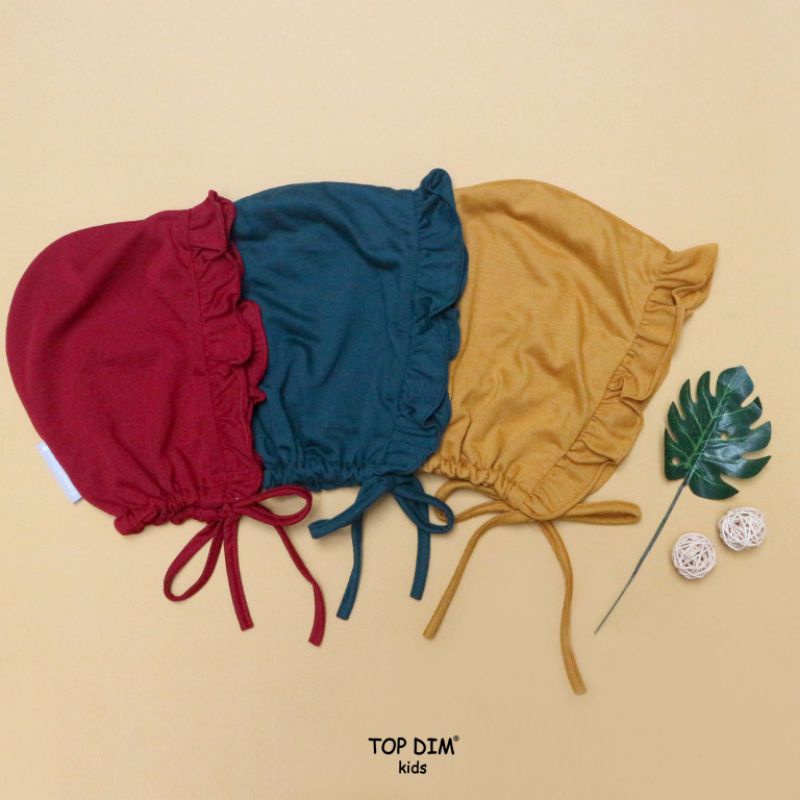 Topdimkids Topi Bonet Ruffle Bonet Topi Noni Bonet Renda Topi Bayi Aksesoris Anak Bayi Polos Basic-1