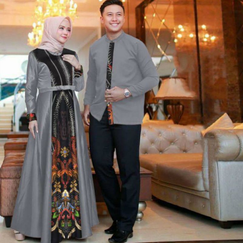 CUOPLE MALIKA HANIFAH/ CP MALIKA GAMIS + KEMEJA gamis couple baju muslim couple baju pesta batik