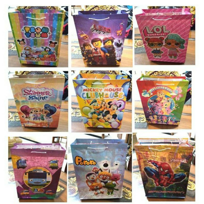 Image of Paperbag Ulang Tahun karakter Tanggung Motif Campur 1 pack isi 10 pcs #0