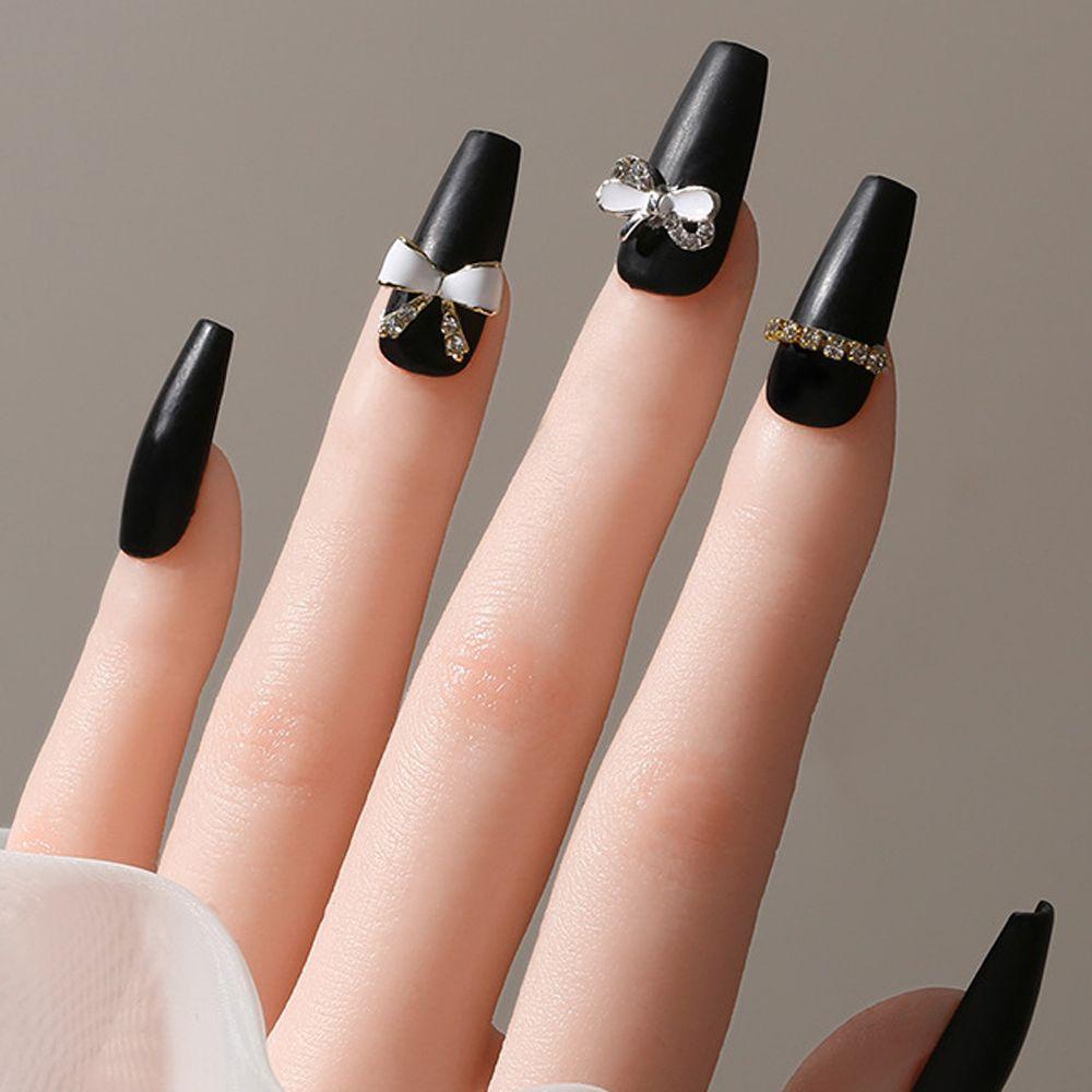 Mxbeauty Ikatan Simpul Dekorasi Nail Art Korea Putih Hitam Fashion Manicure Aksesoris Ikatan Simpul Nail Drill