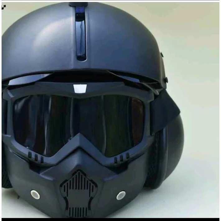 Helm Retro Pilot Oscar Kulit plus Goggle Mask Kacamata Masker kaca140