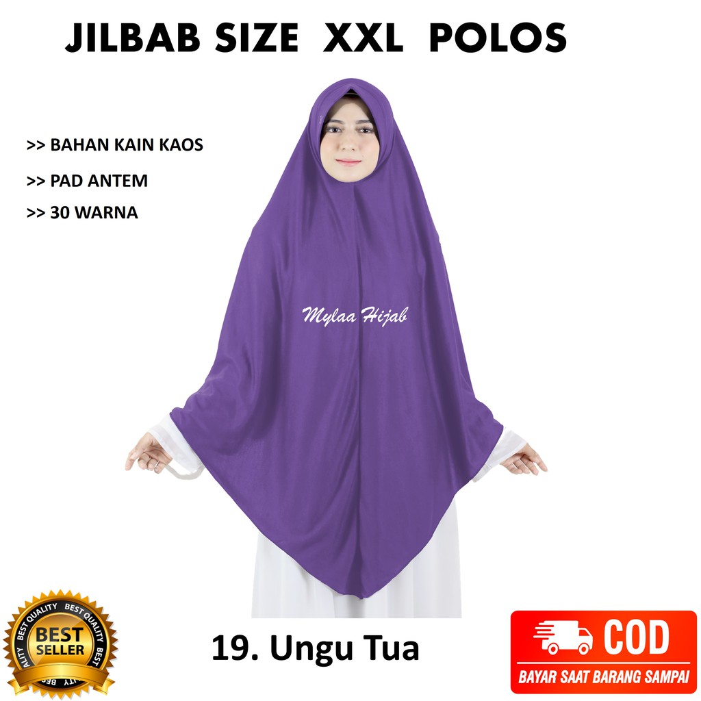 Jilbab instan NON SERUT Size XXL Pad Antem Bahan Kaos PE murah XXL-03 HARGA GROSIR TERMURAH.-19. UNGU TUA NON