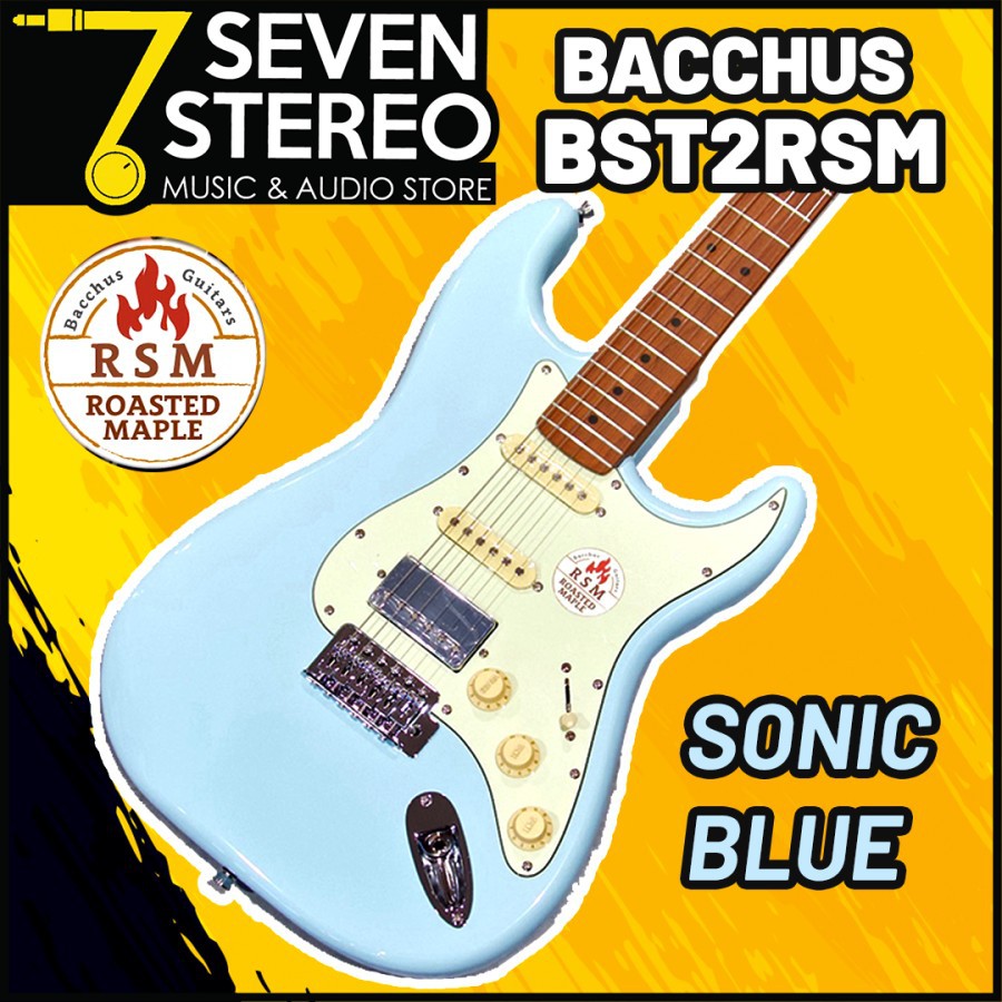 Bacchus BST-2RSM BST2RSM HSS Sonic Blue Roasted Maple Strat Model