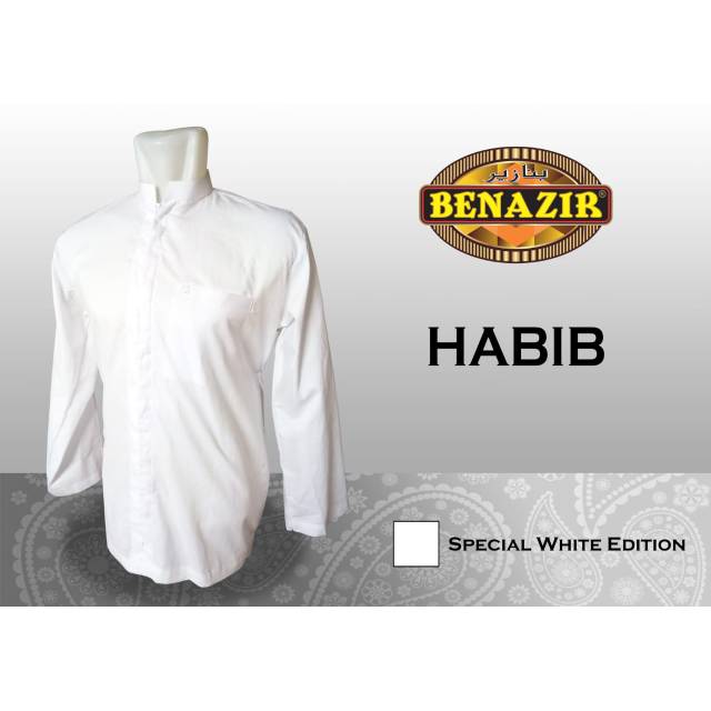 Baju Koko Takwa Pria Katun Putih Polos Oblong/Manset Benazir Habib