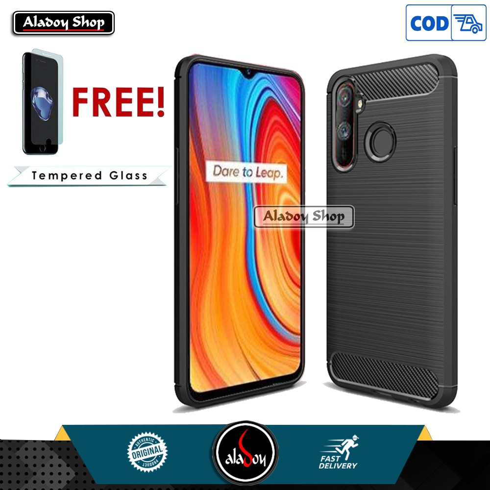 PROMO PAKET Case Realme C3 Ultra Slim Premium Softcase + Tempered Glass Pelindung Layar Hp